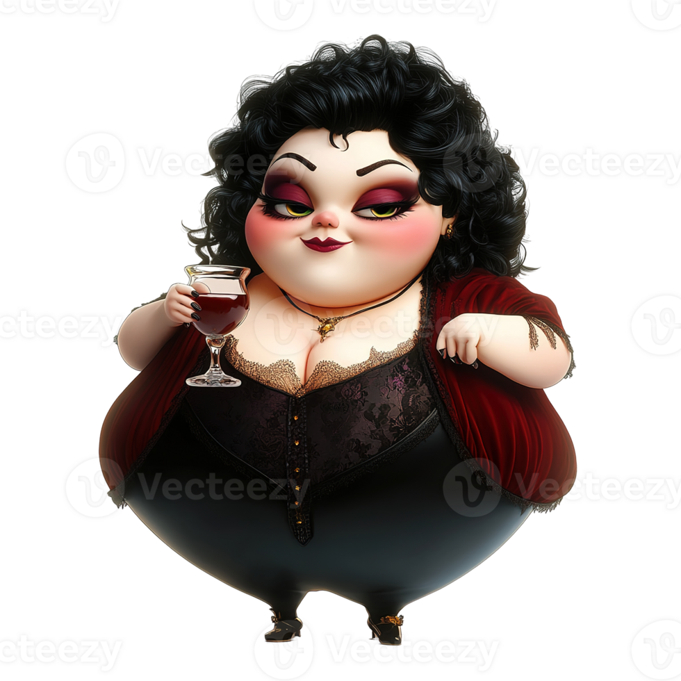 A Cartoonish Woman Holding a Glass of Red Wine png