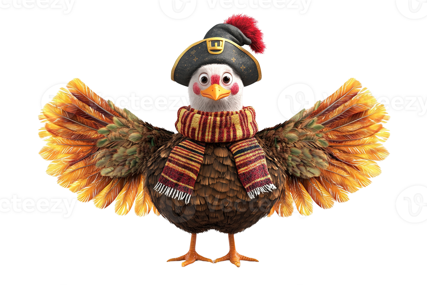 An animated fowl wearing a scarf and captain style hat png