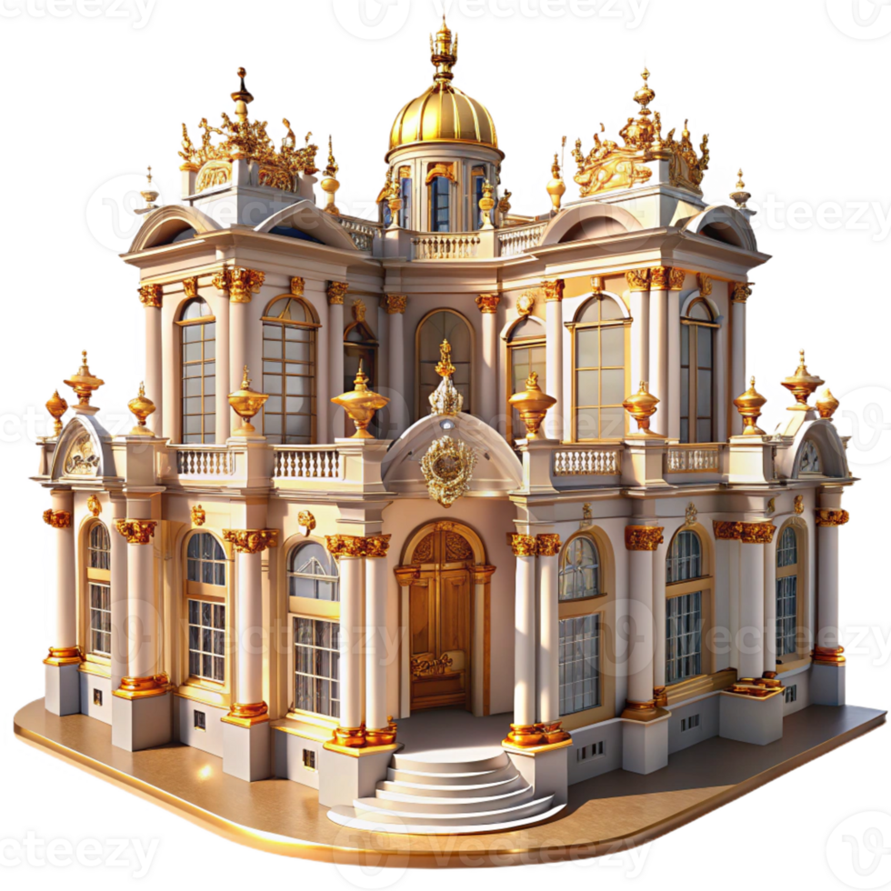 elegant minimalist An elaborate Baroque palace with ornate sculptures and gilded balconies, illuminated by the bright sunlight, in a grand, historical style 4K png