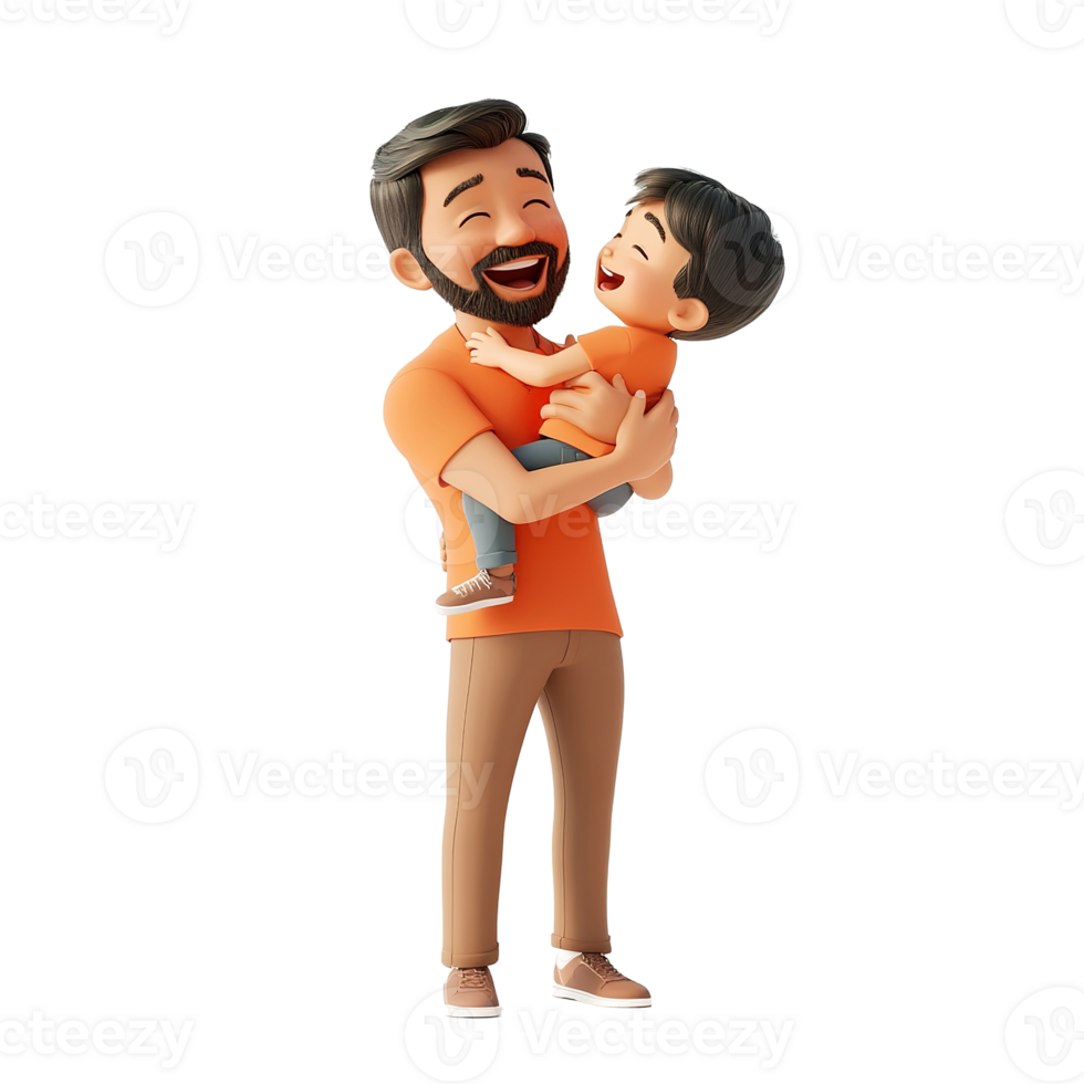 A smiling father holds up a happy laughing child joyfully png