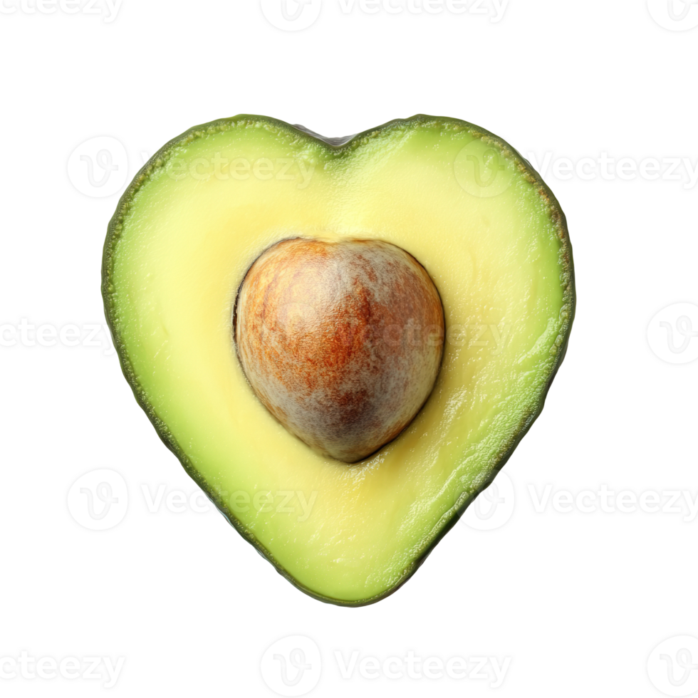 A single avocado half cut into a heart shaped design png