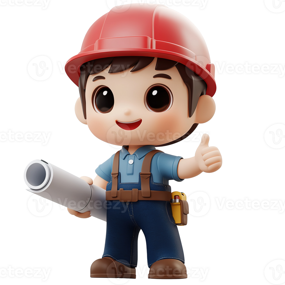 A cartoon character of a construction worker giving a thumbs up png