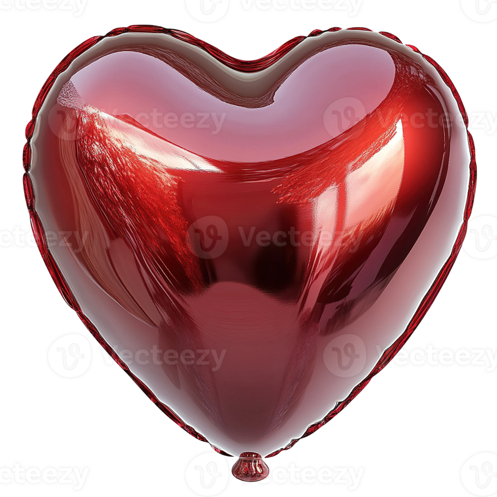 A shiny red heart shaped balloon against a transparent background png
