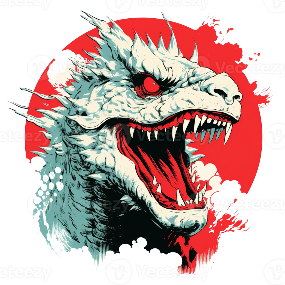 A fearsome mythical dragon with sharp teeth and red eyes png