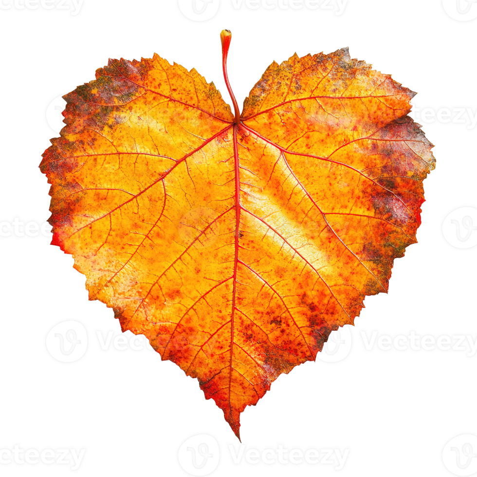 A single leaf showing autumn colors isolated on transparent background png