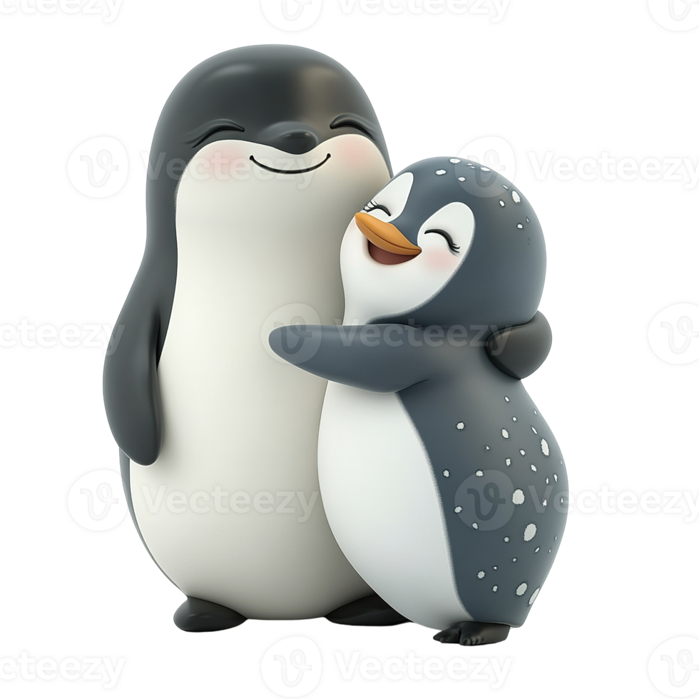 Two cartoon penguins embrace showing love and affectionate connection png