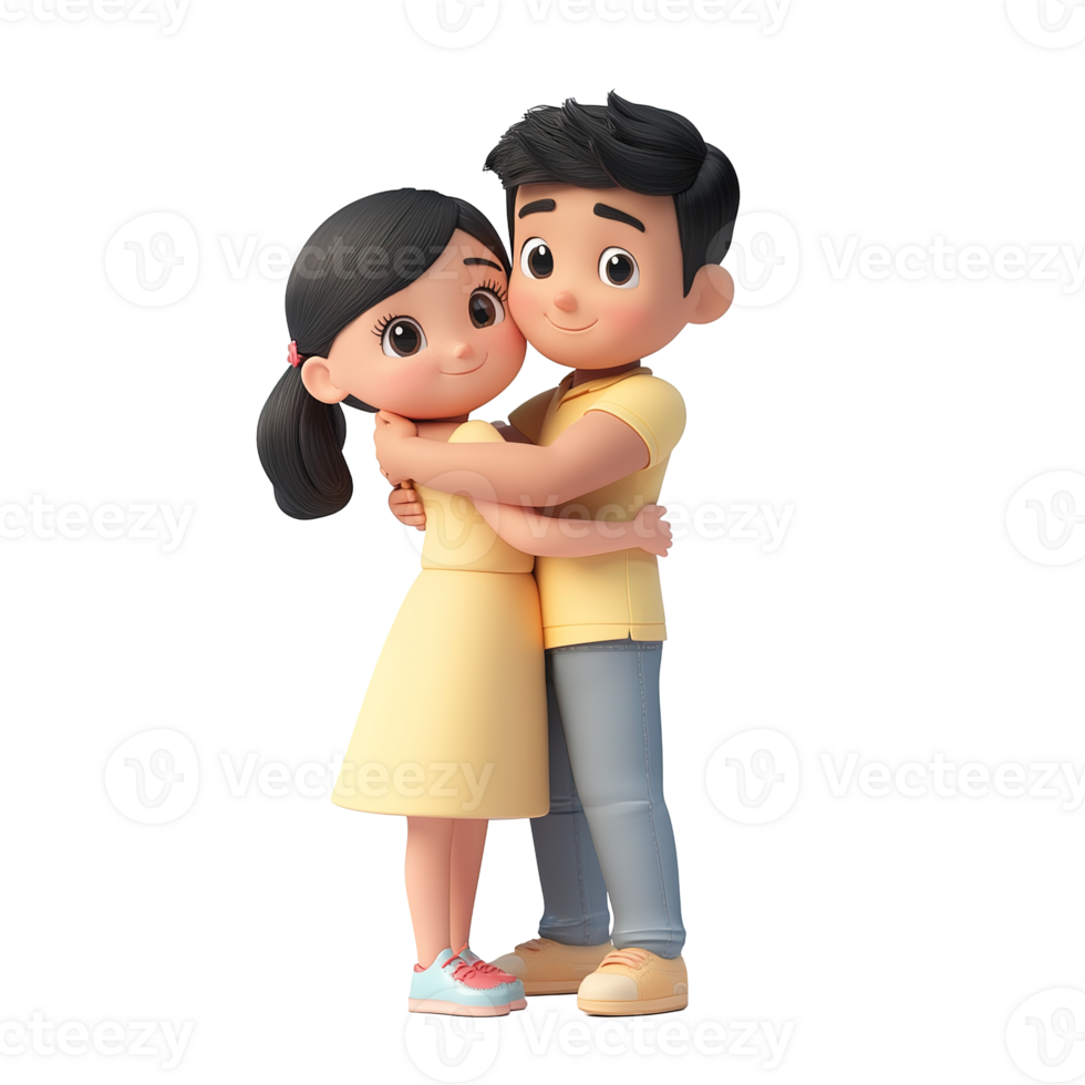 A smiling cartoon couple embracing each other with affection and love png