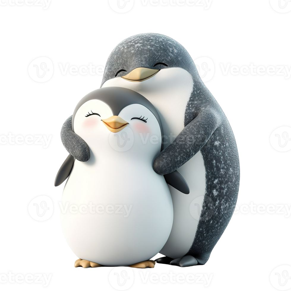 Two adorable penguin characters embracing each other with happy expressions png
