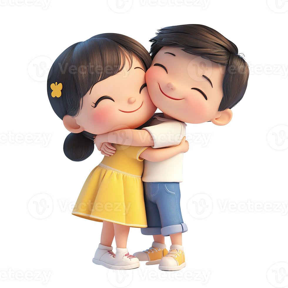 Two cartoon characters are embracing with smiling faces in an illustration png