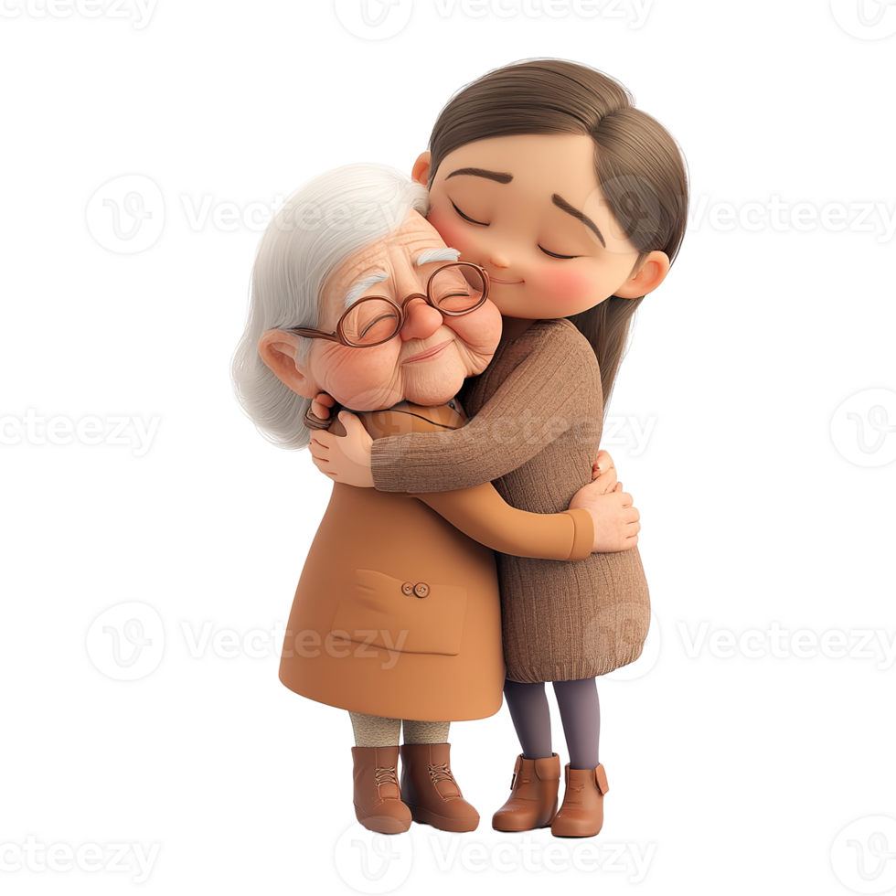 A young woman and her grandmother embrace affectionately together png