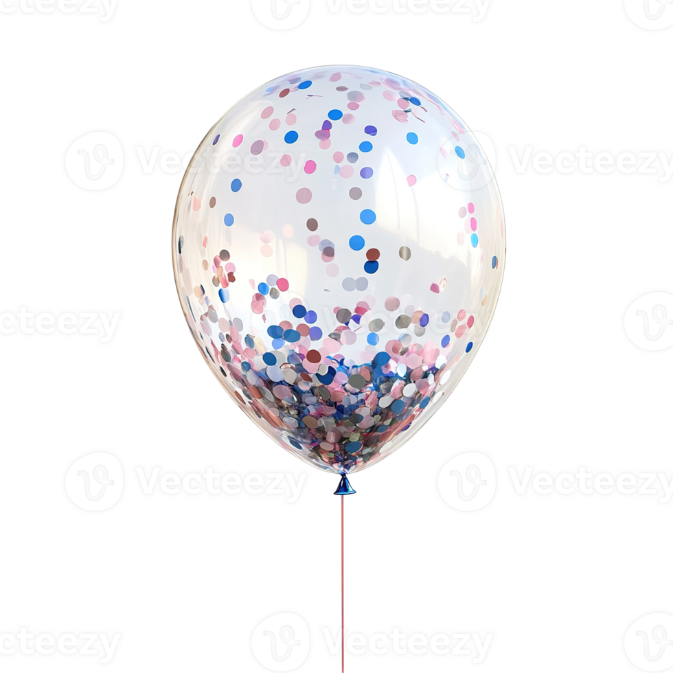 A transparent balloon filled with colorful confetti particles floats png