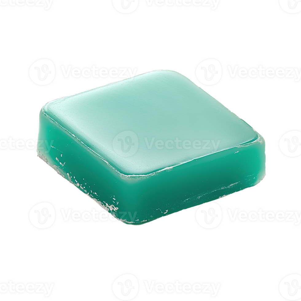 A close up of a square shaped green soap bar png