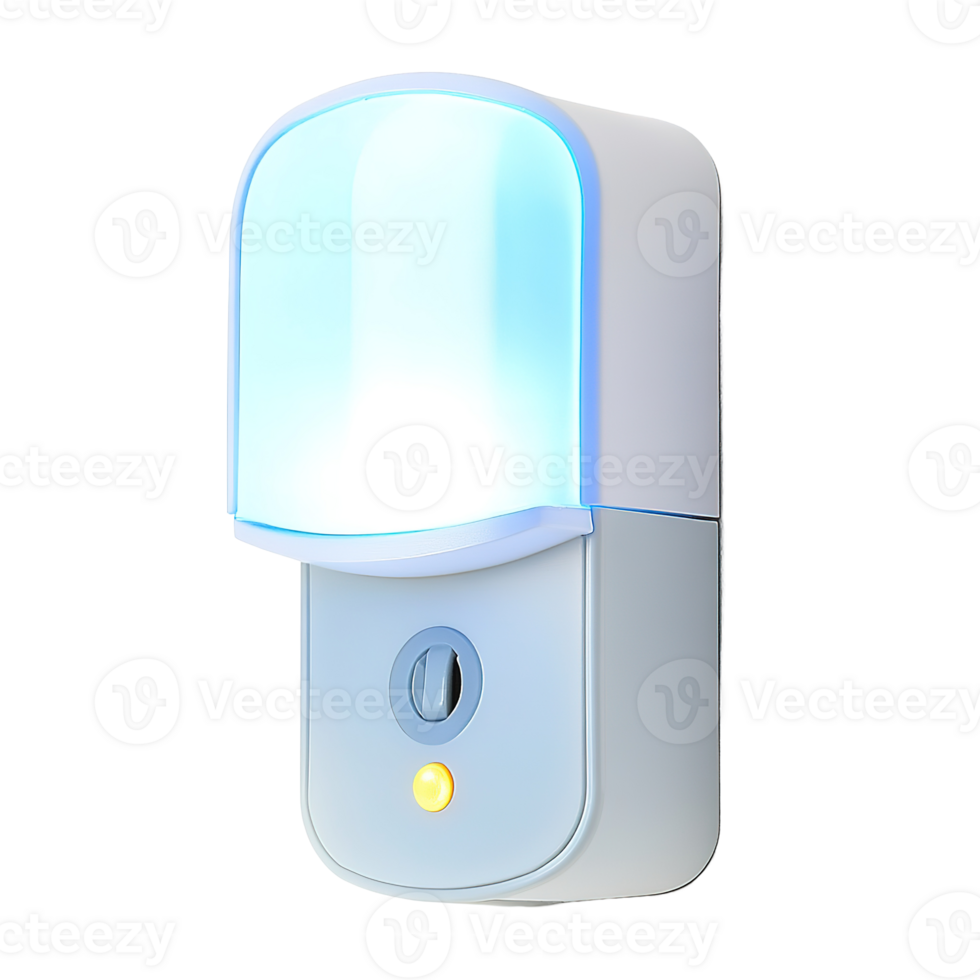A glowing white and blue plug in night light device png