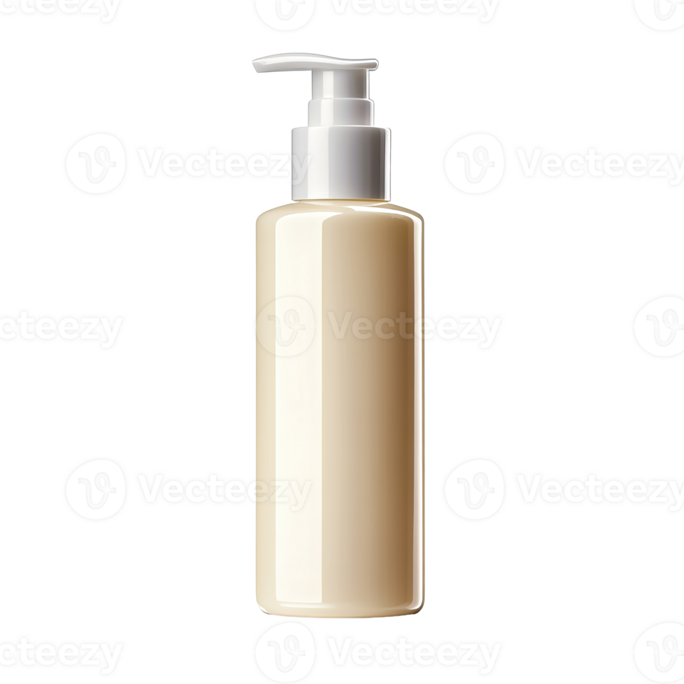 A beige colored pump bottle against a black background appears png