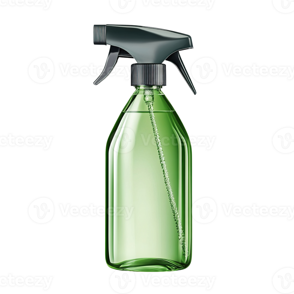 A green spray bottle with liquid ready for misting usage png