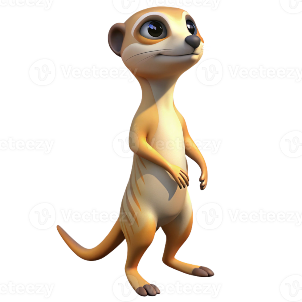 wonderful modern A curious meerkat standing on its hind legs, scanning the horizon, under the bright midday sun, in a humorous, cartoon style premium png