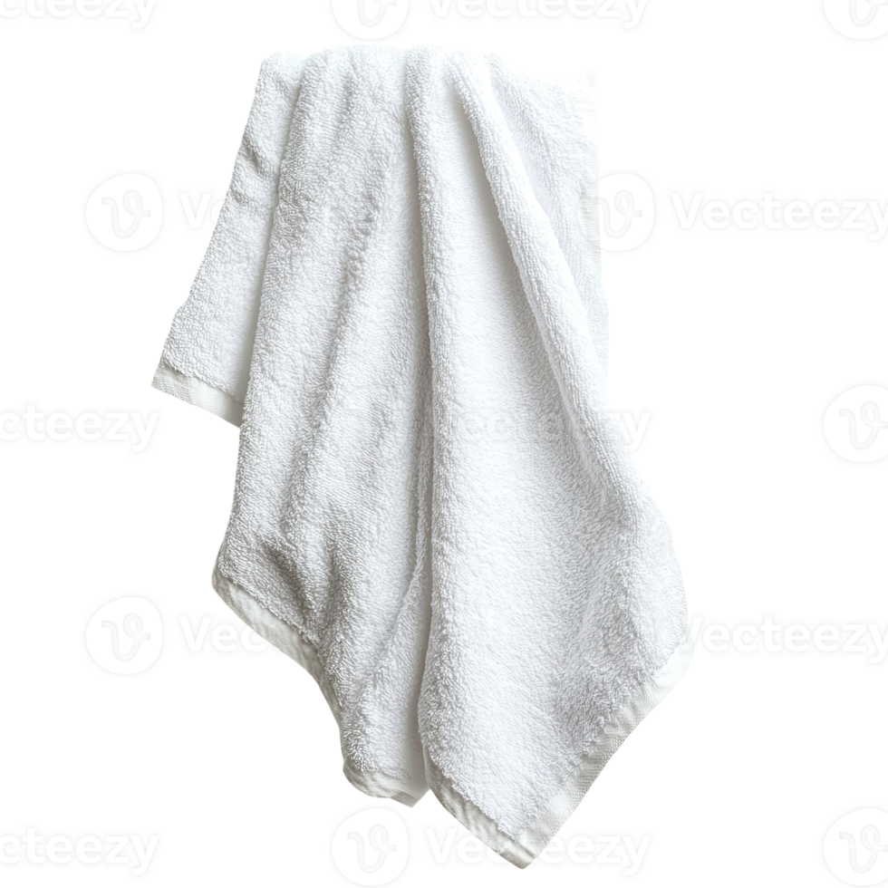 A clean and white towel hanging in soft natural light png