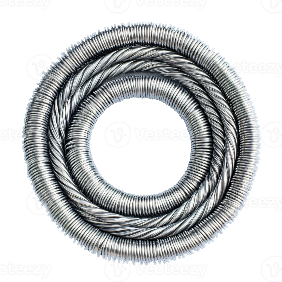 A coiled metal cable comprised of smaller metal strands is pictured png