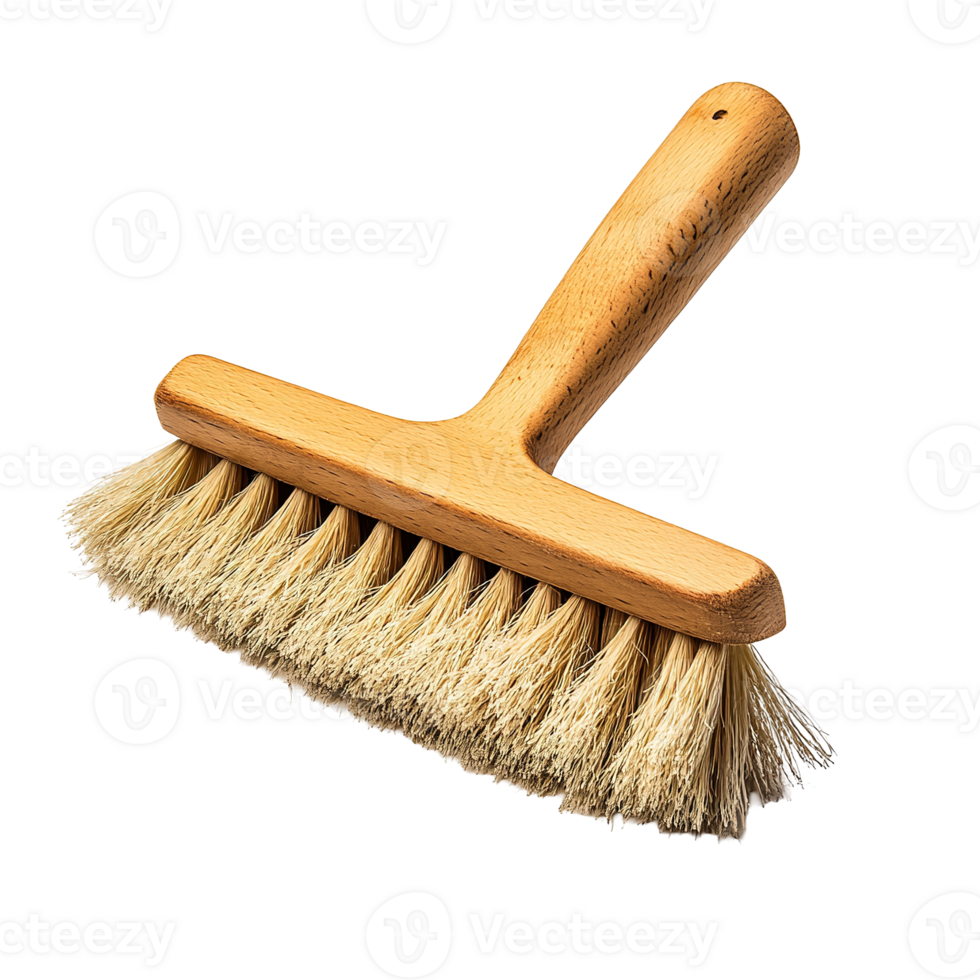 A wooden handled brush with bristles for cleaning or sweeping png