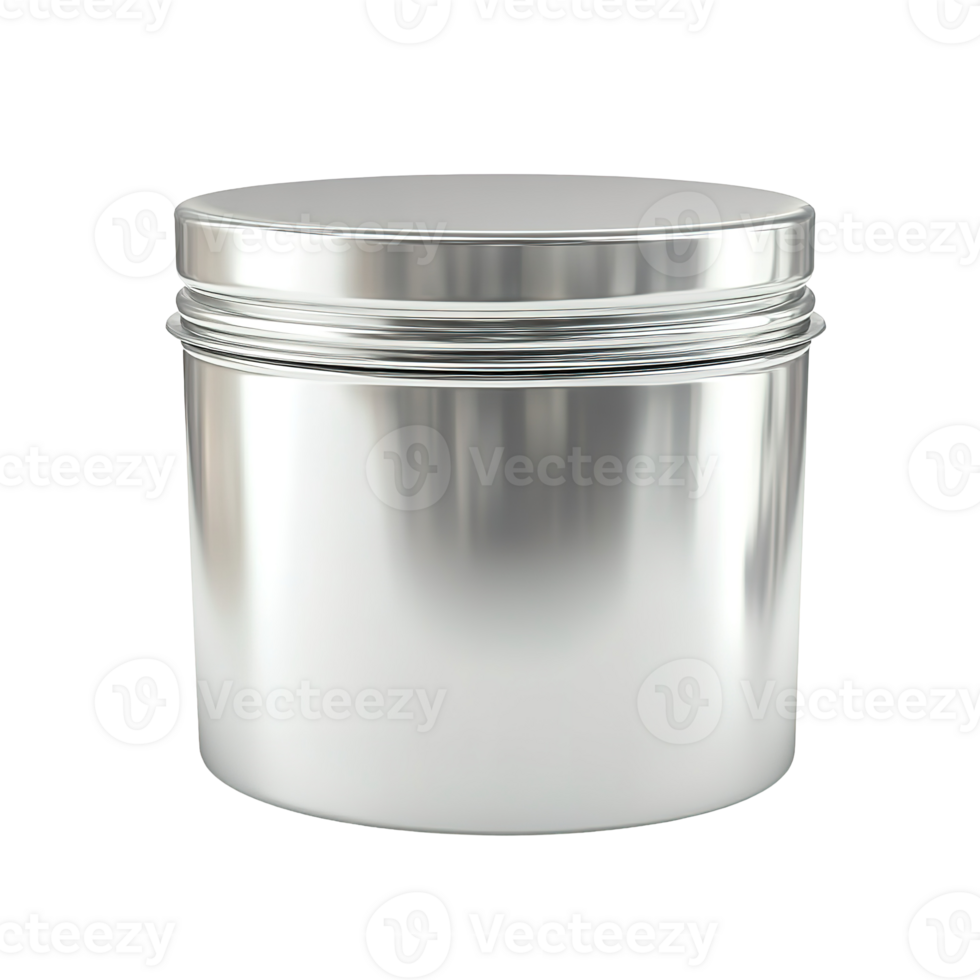 A shiny metallic container with a circular lid and a dark background png