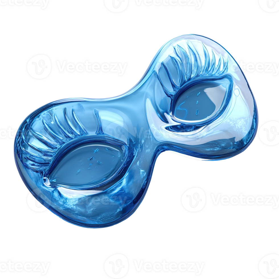A translucent blue object with eye shapes on a surface png
