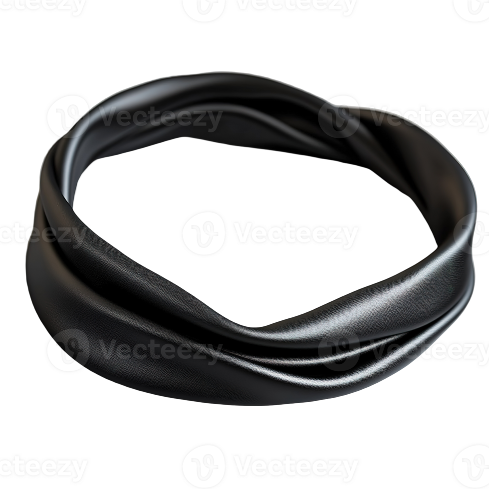 A close up view of a twisted black fabric tube png