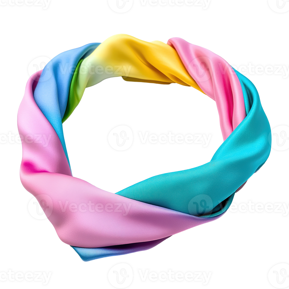 A twisted ribbon of vibrant colors arranged in a circular shape png