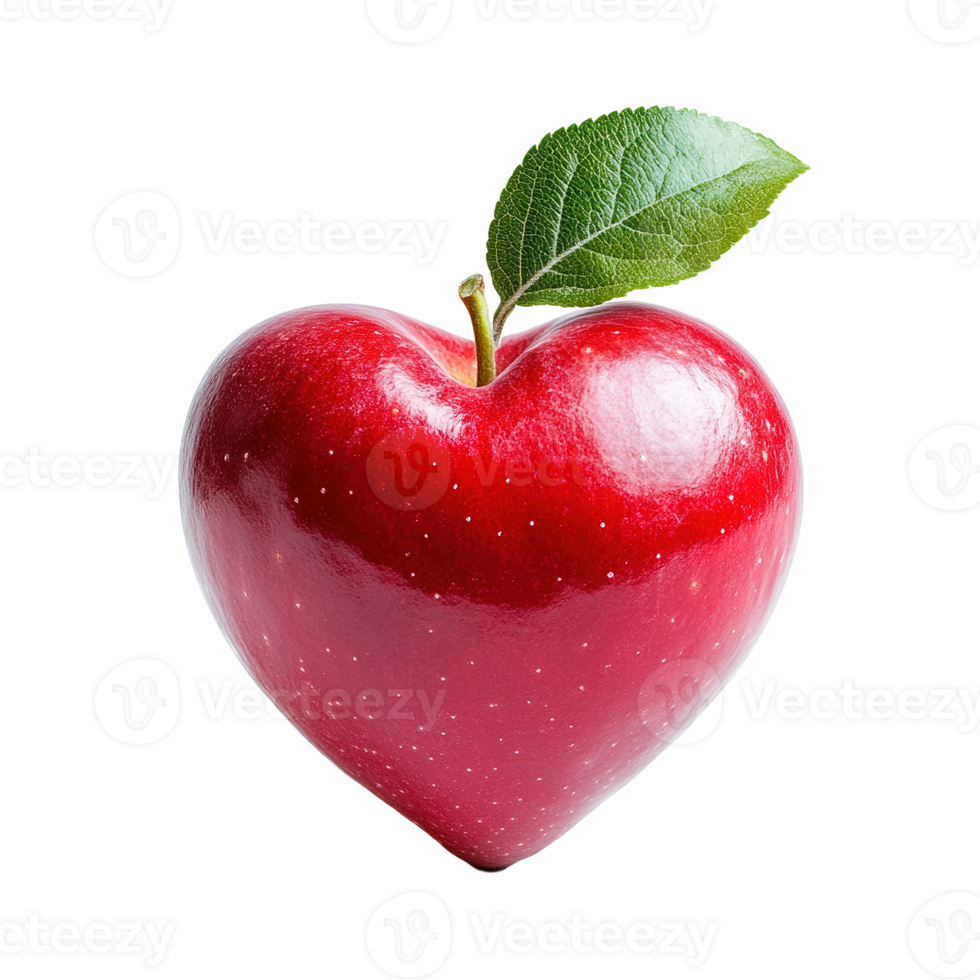 A ripe red apple shaped in the form of a loving heart png