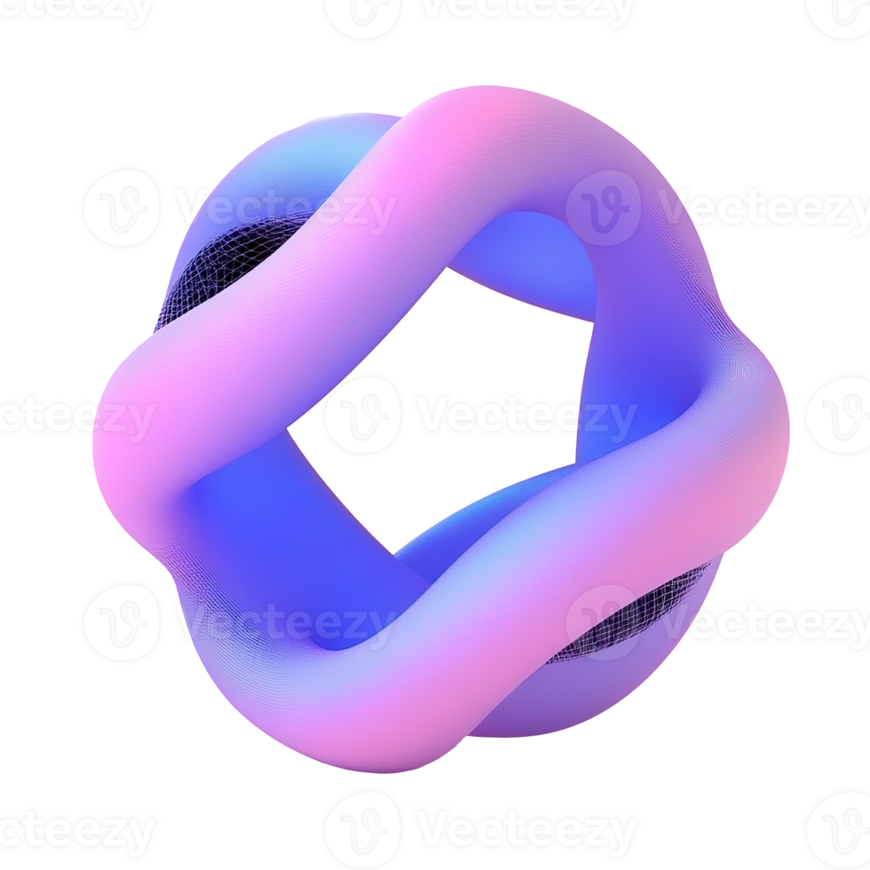 A swirling three dimensional geometric form with gradient colors and depth png