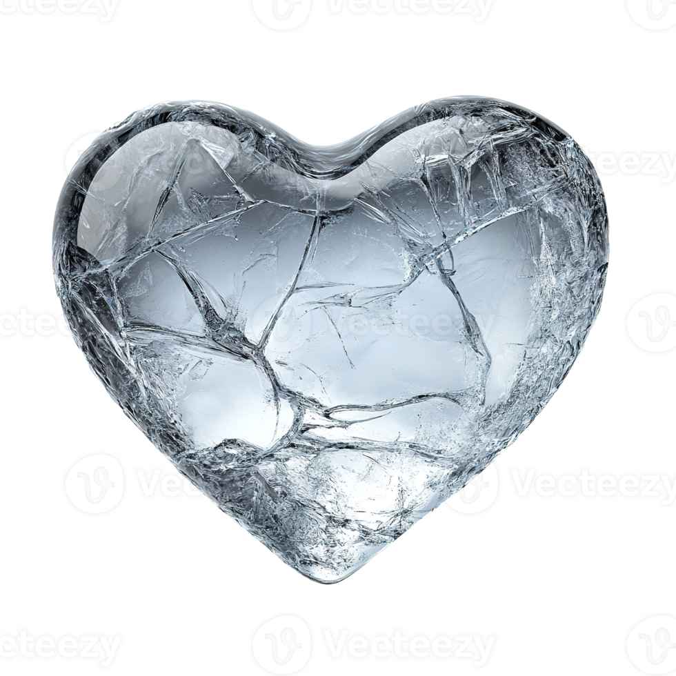 A cracked ice heart with a black background on the image png
