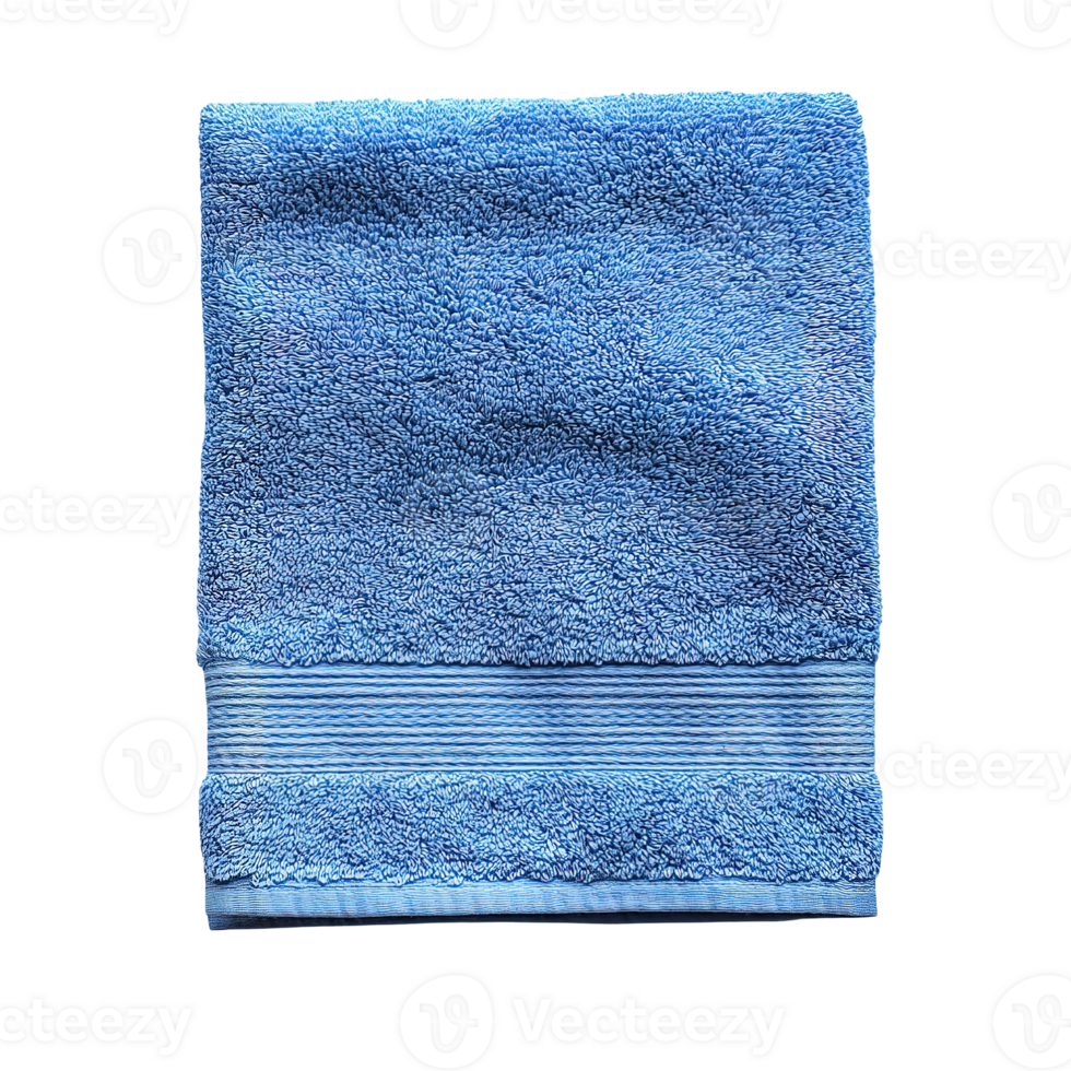 A folded blue cotton bath towel displayed against a dark background png