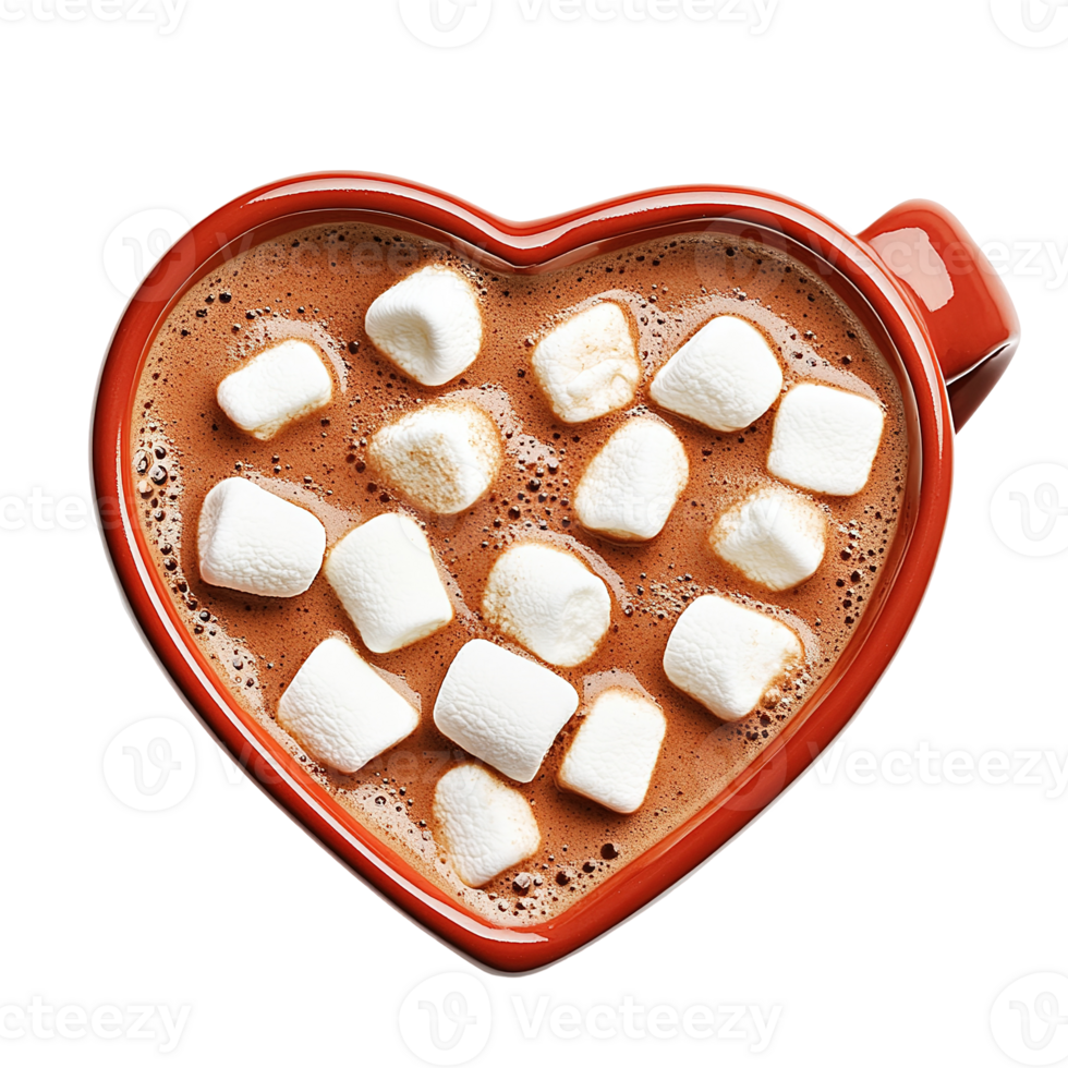 A warm cup of hot chocolate with floating marshmallows inside png