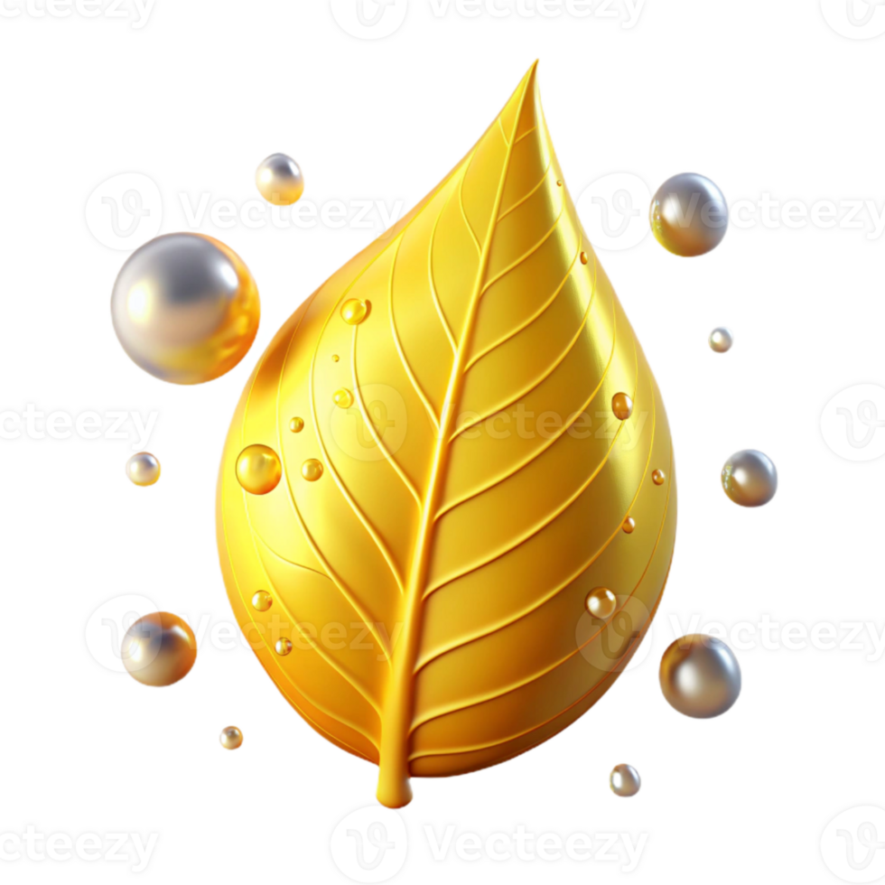 beautiful artistic Yellow Leaf with Dewdrop Reflection Transparent Background premium png