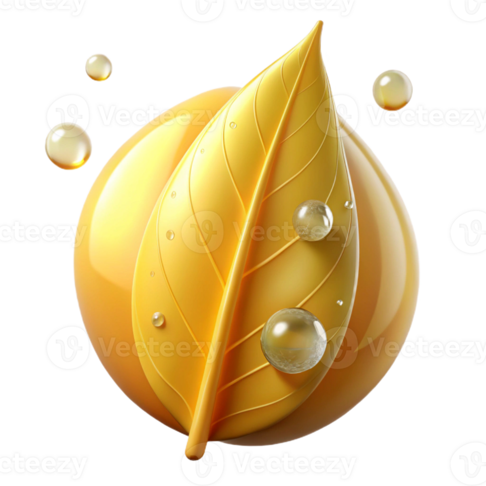 dramatic contemporary Yellow Leaf with Dewdrop Reflection Transparent Background high quality png