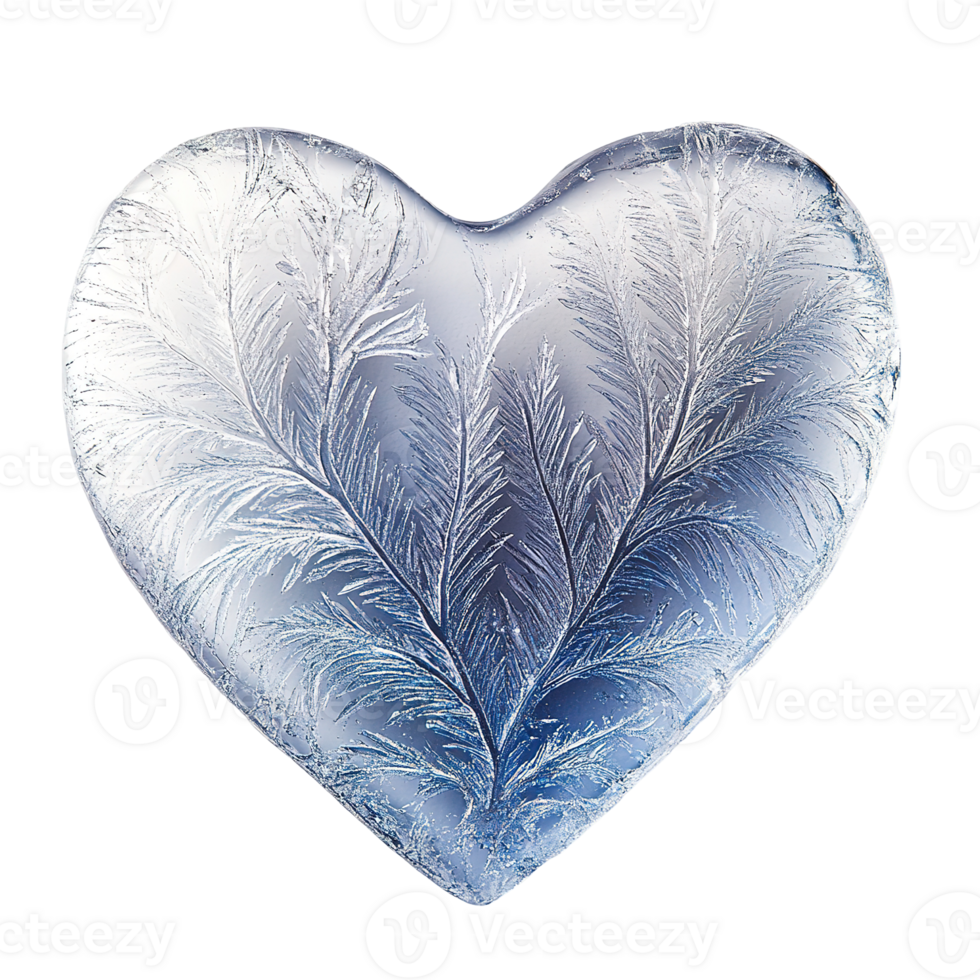 A frosted heart displays intricate patterns across its surface png
