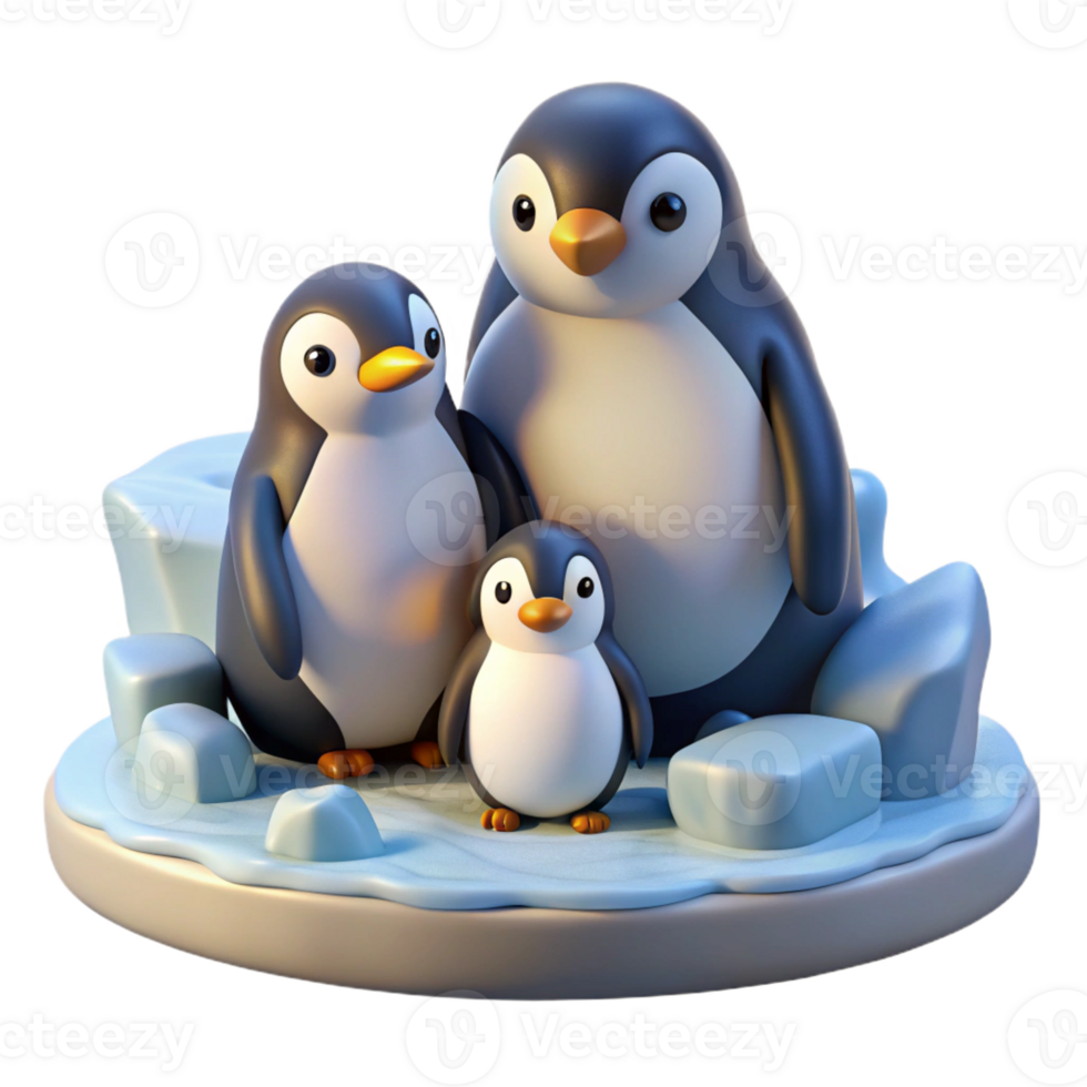 dramatic creative A family of penguins huddled together on an icy floe, under the dim light of a polar winter, in a documentary photography style 4K png