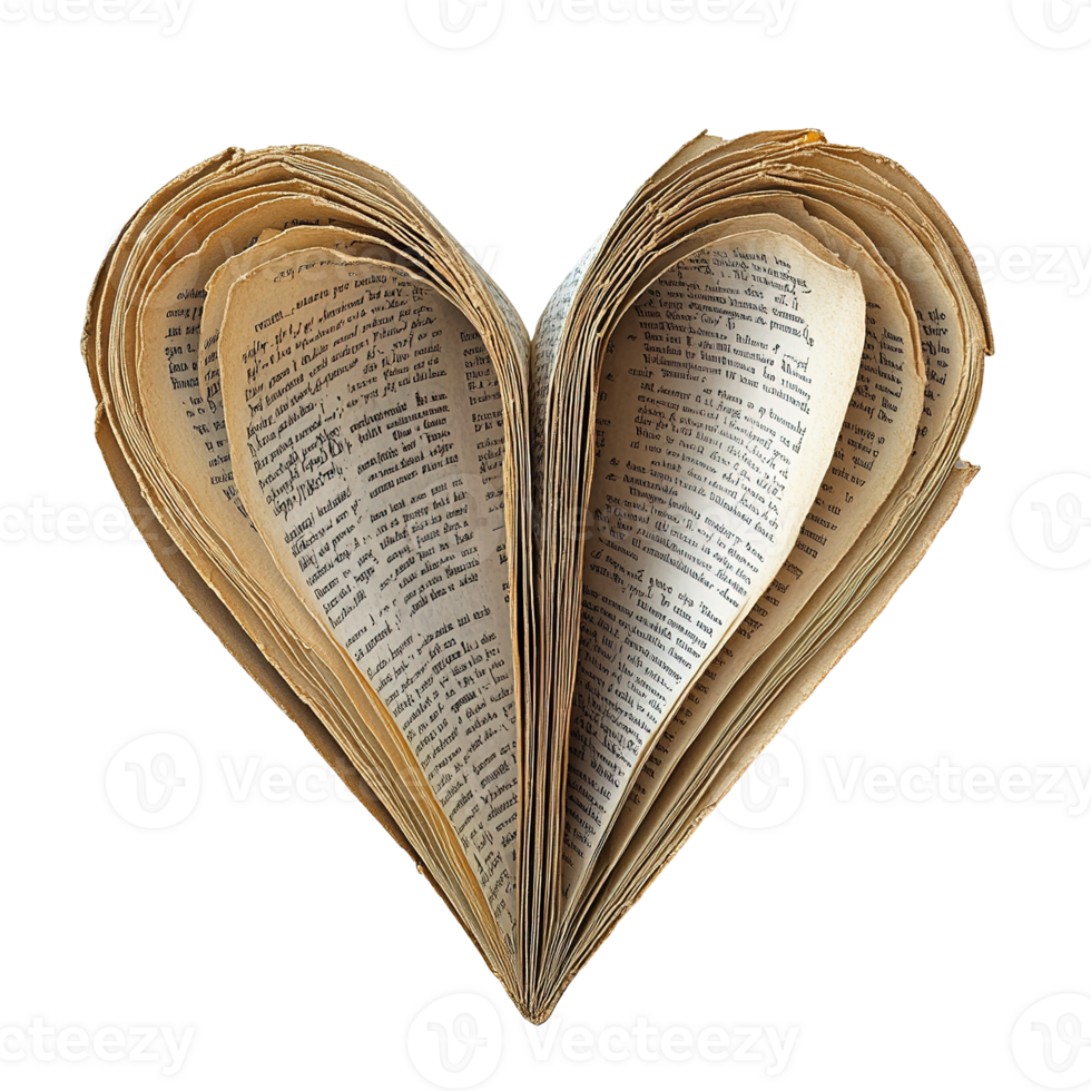 An old book forms the shape of a delicate heart png