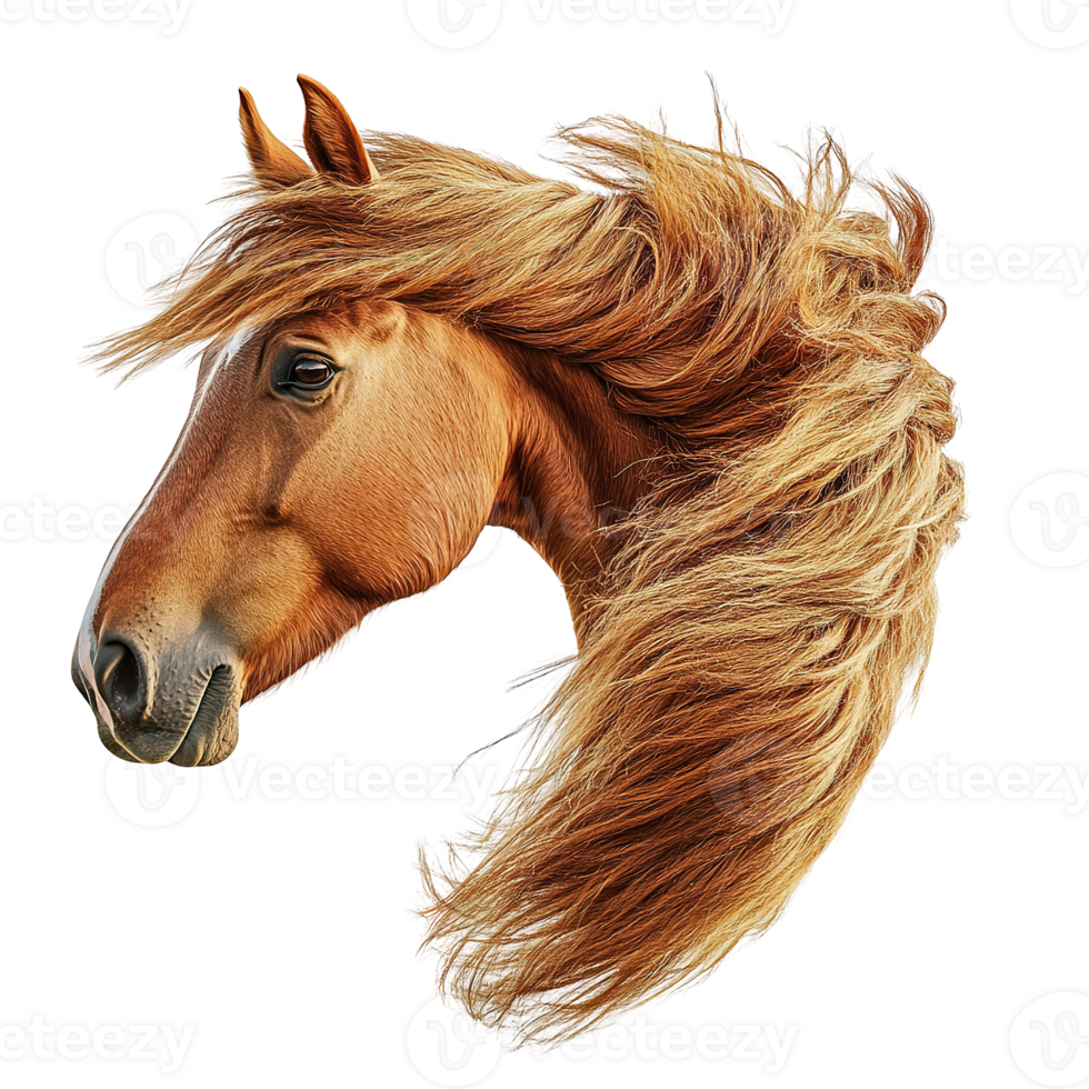 A beautiful brown horse with flowing mane and elegant head png