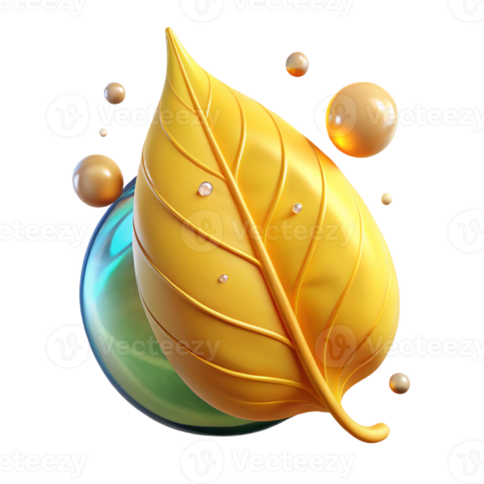 beautiful traditional Yellow Leaf with Dewdrop Reflection Transparent Background original png
