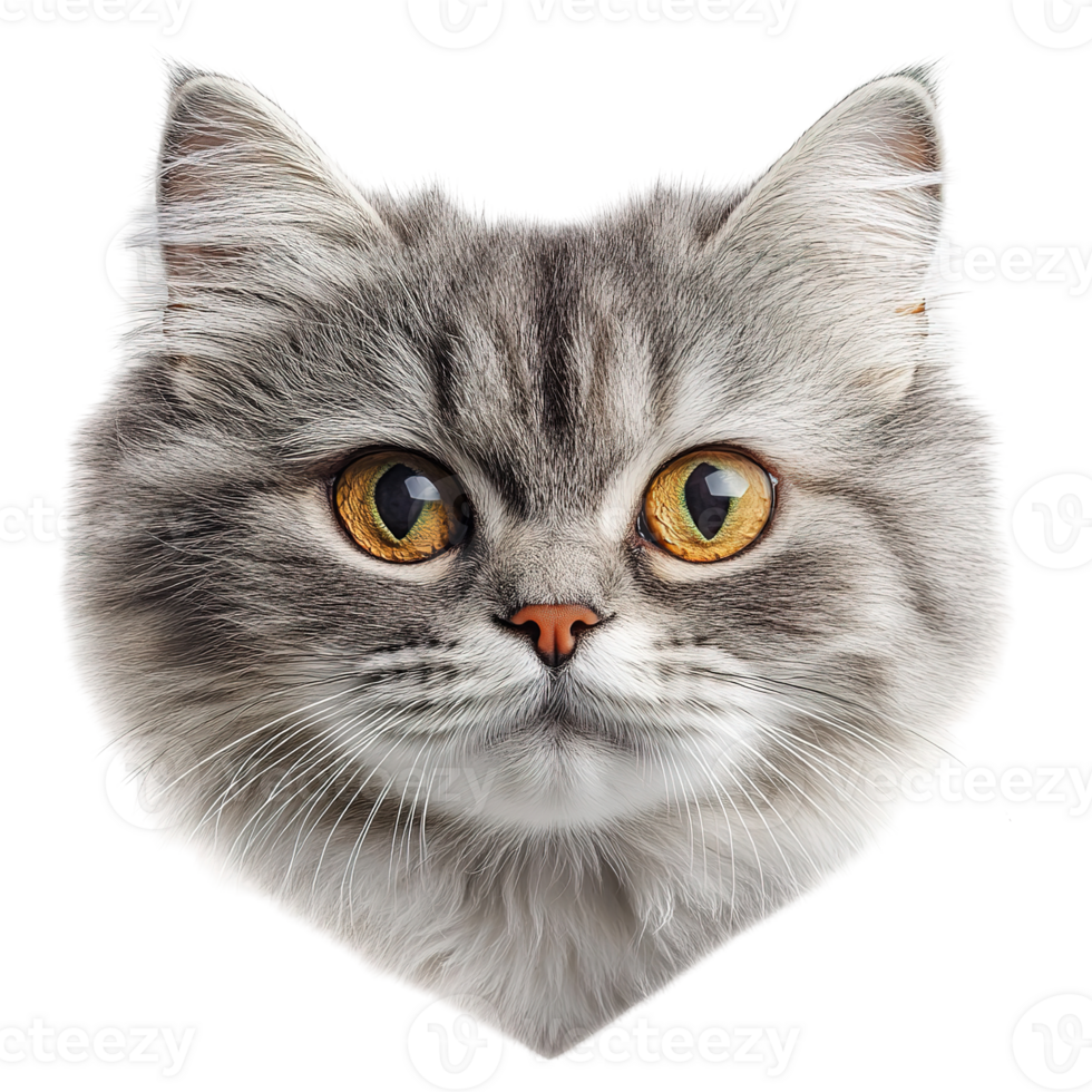 A close up portrait of a fluffy cat face png