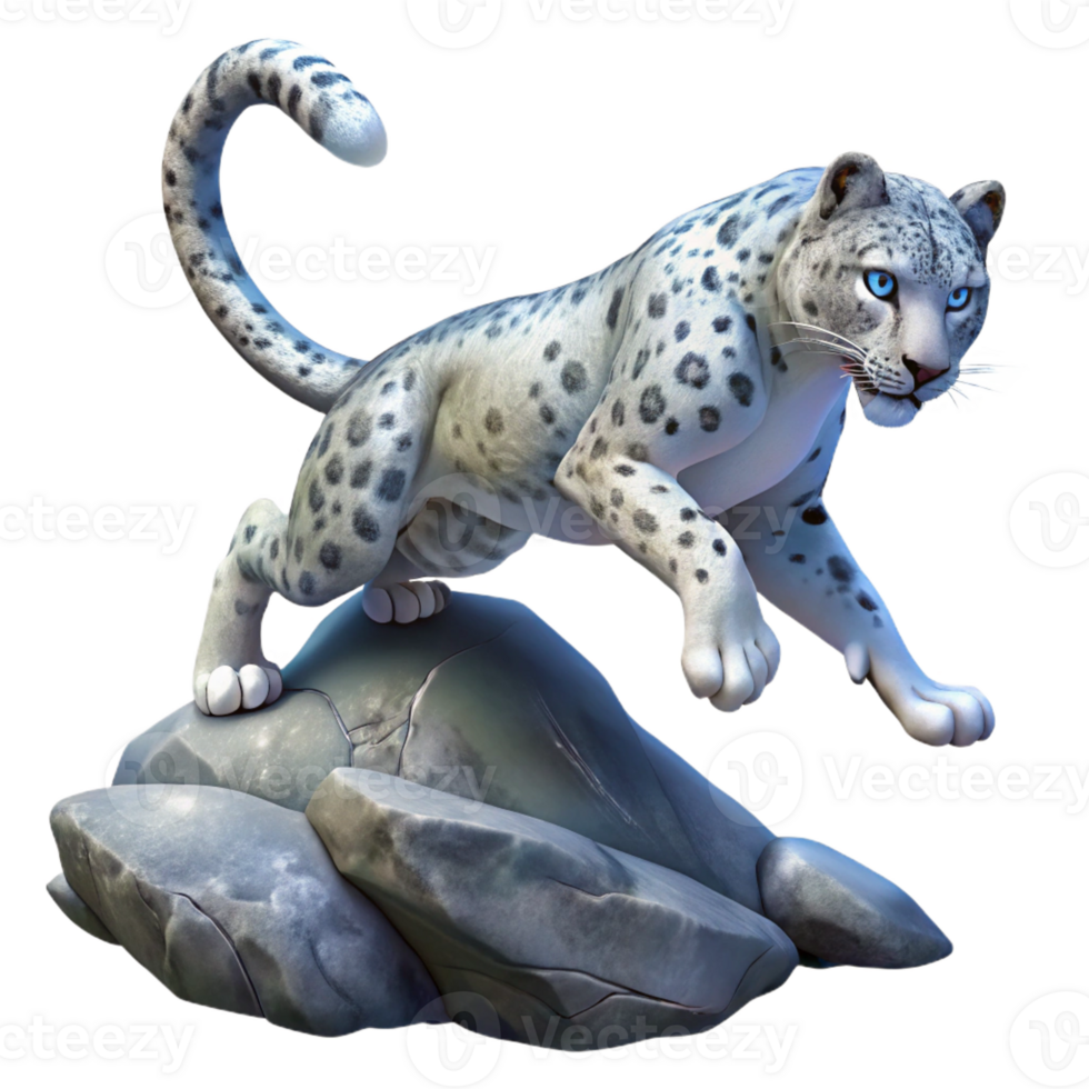 stunning artistic A majestic snow leopard gracefully leaping across a chasm, illuminated by a single ray of moonlight, digital painting style authentic png