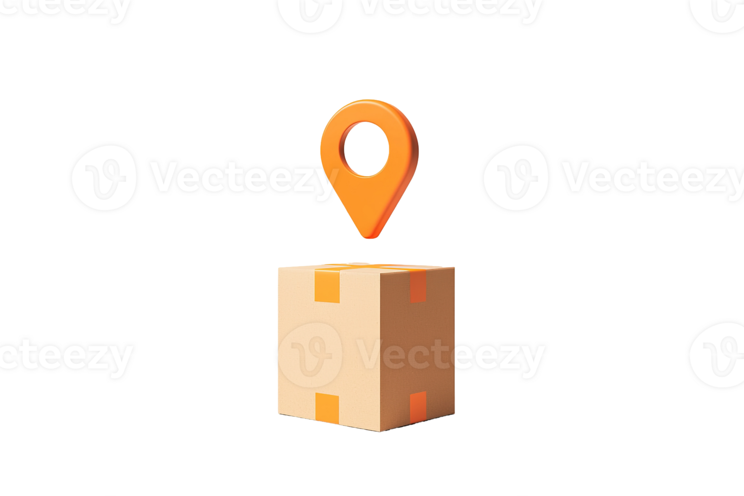 A shipping box and location marker are illustrated on black background png