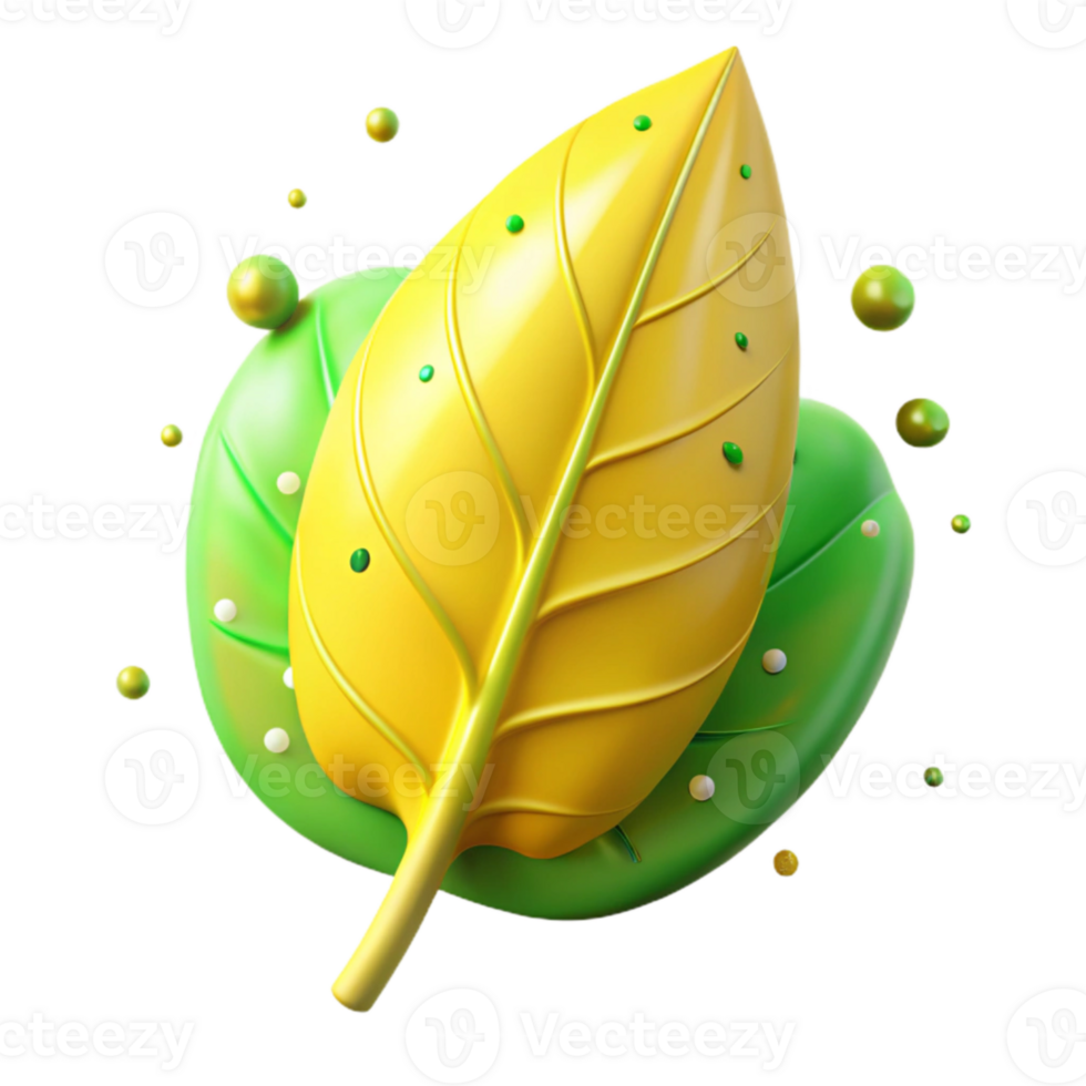 beautiful artistic Yellow Leaf with Green Veins Cutout genuine png