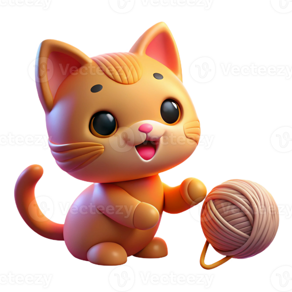 vibrant abstract A playful kitten batting at a ball of yarn, illuminated by warm indoor lighting, in a cute, kawaii style professional png