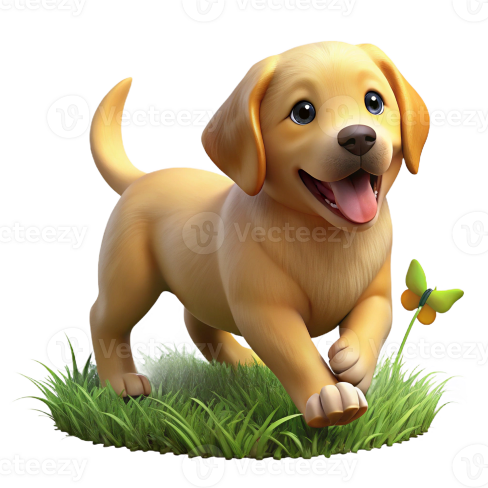 serene minimalist A playful golden retriever puppy chasing a butterfly in a sun-drenched meadow, impressionist painting style authentic png