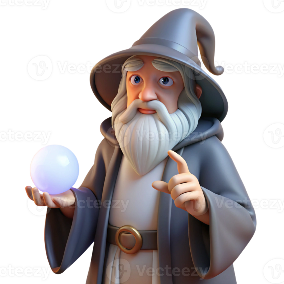 elegant traditional A wise old wizard with a long white beard, holding a glowing orb, in a dimly lit study, illuminated by flickering candlelight. Rembrandt style genuine png