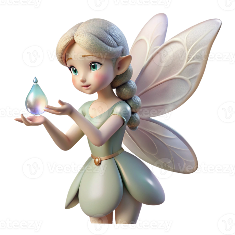 elegant traditional A delicate fairy with gossamer wings, holding a dewdrop, surrounded by sparkling pollen, in soft morning light. Pre-Raphaelite style premium png
