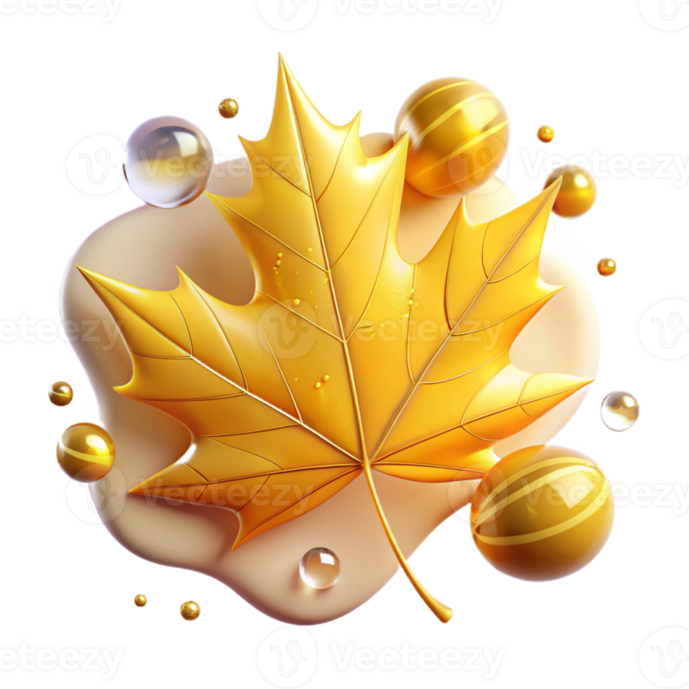 vibrant modern Yellow Maple Leaf with Texture Cutout Isolated png