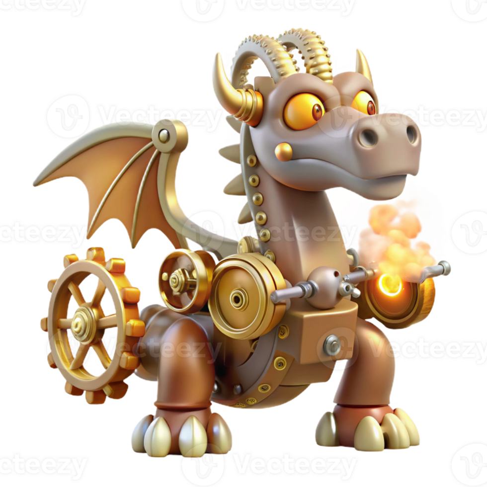 wonderful traditional A whimsical, clockwork dragon with gears and cogs, emitting steam and sparks, in a steampunk style exclusive png