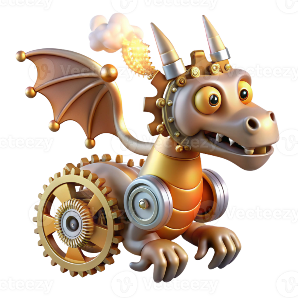 elegant classic A whimsical, clockwork dragon with gears and cogs, emitting steam and sparks, in a steampunk style genuine png
